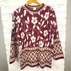 Vintage Holiday Time Red Gold Sparkly Floral Sweater